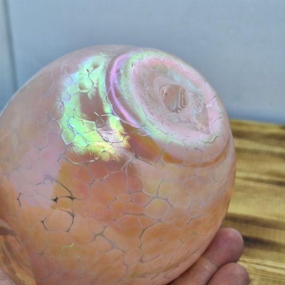 Pink Iridescent Studio Art Glass Hand Blown Vase Spotted 5.5 Inch Pontil - Picture 6 of 8